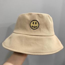Smile Face Embroidery Bucket Outdoor Fishing Sunscreen Bucket Women's Japanese Fashion Casual (Color: Khaki)
