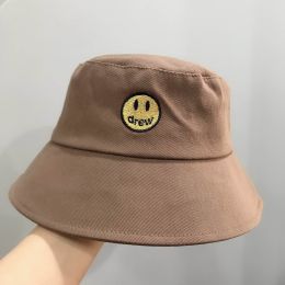 Smile Face Embroidery Bucket Outdoor Fishing Sunscreen Bucket Women's Japanese Fashion Casual (Color: Brown)