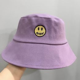 Smile Face Embroidery Bucket Outdoor Fishing Sunscreen Bucket Women's Japanese Fashion Casual (Color: Purple)