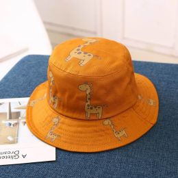 Children Bucket Hats Cartoon Giraffe Casual Sun Hat Girls Boys Outdoor Beach Hat Camping Fishing Cap (Color: Orange)