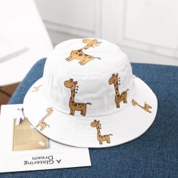 Children Bucket Hats Cartoon Giraffe Casual Sun Hat Girls Boys Outdoor Beach Hat Camping Fishing Cap (Color: White)