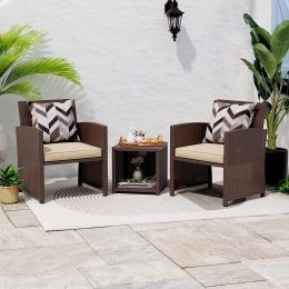 Casual 3 Piece Patio Furniture Set  with Storage Coffee Table (Color: Brown)