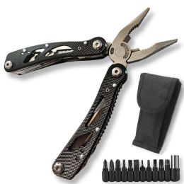 Outdoor Fishing Camping Accessories Survival Folding Multitool Knife Pliers Pocket Knives Saw Kit (Color: Black)