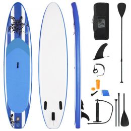 Enjoy Wonderful Water Sports 11-Feet Inflatable Adjustable Surfing Paddle Board (Color: Blue & White)