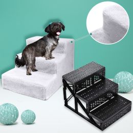 3 Steps Pet Stairs for Dogs and Cats (Color: White)