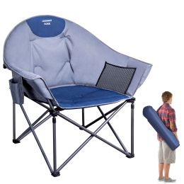Oversized Camping Chairs,Folding Patio Padded Lawn Chair with Carrying Bag,Lightweight Ergonomic Outdoor Lounge Chair for Picnic Fishing,Max 400lbs (Color: Grey)
